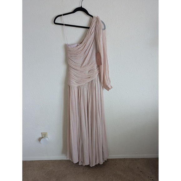 NWT BHLDN Jade Metallic One-Shoulder Maxi Dress size 0 baby pink formal - Picture 5 of 10